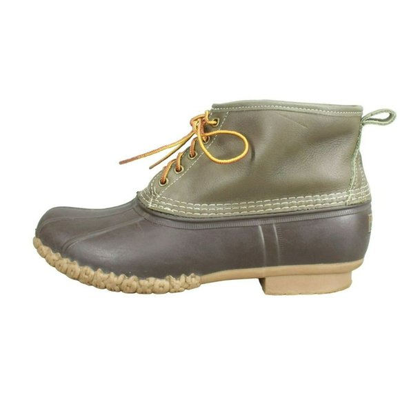 L.L. Bean Other - LL Bean Green Leather Lace Up Shearling Lined Ankle Duck Boots Size 12 M
